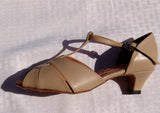 GO 7051 Tan Simulated Leather T - Strap Latin Shoe