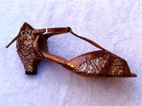 GO 7302 Bronze Simulated Leather & Bronze Scale T - Strap Latin Shoe