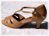 GO 9551 Tan Simulated Leather T - Strap Latin Shoe