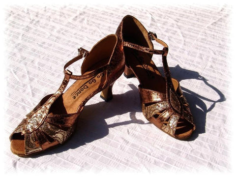 GO 9582 Bronze & Glitter T - Strap Latin Shoe