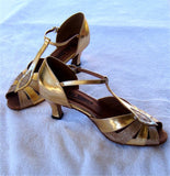 GO 9584 Gold & Glitter T - Strap Latin Shoe