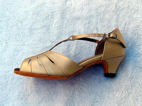 GO 7501 Tan Simulated Leather T - Strap Latin Shoe