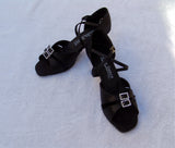 GO 9520 Black Satin X - Strap Adjustable Latin Shoe