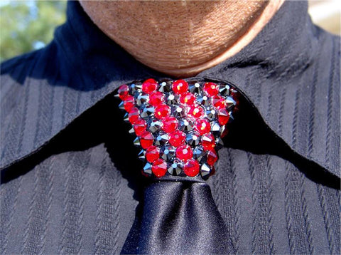 Hematite & Light Siam Crystal Stoned Men’s Black Zipper Tie (size 30' stones)