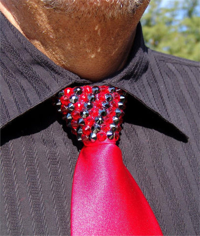 Light Siam & Hematite Crystal Stoned Men’s Red Zipper Tie (size 30' stones)