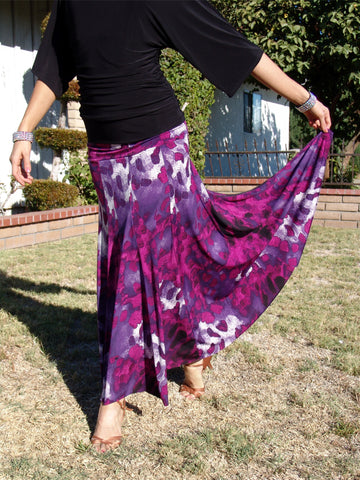 NUG 1010 - P622 Purple and Fuchsia Print Pattern American Smooth Skirt