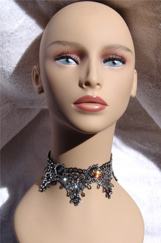 NUG 55410 Black Lace Choker: Clear Crystal