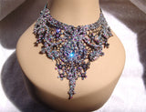 NUG 68760 Black Lace Necklace: Aurora Borealis & Clear Crystal