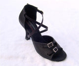 Stephanie Professional Dance Shoes E1015 Black Satin Inter-Changeable Strap