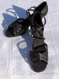 Stephanie 12005 - 15 Black Satin & Mesh X - Strap Latin Shoe