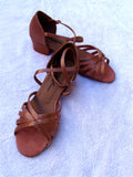 Stephanie Dance Shoes 16003 - 65 X Dark Tan Satin / Two Way Strap
