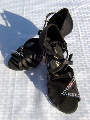Stephanie Crystal Collection Dance Shoes 2056 - 15 Black Satin & Mesh