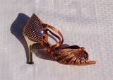 Stephanie Crystal Collection 2090 - 45 Dark Tan Satin X-Strap Latin Shoe