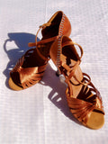 Stephanie Crystal Collection 2090 - 45 Dark Tan Satin X-Strap Latin Shoe