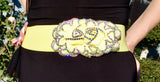 YELLOW STRETCH BELT WITH TWO ROSES STONED WITH AURORA BOREALIS CRYSTALS